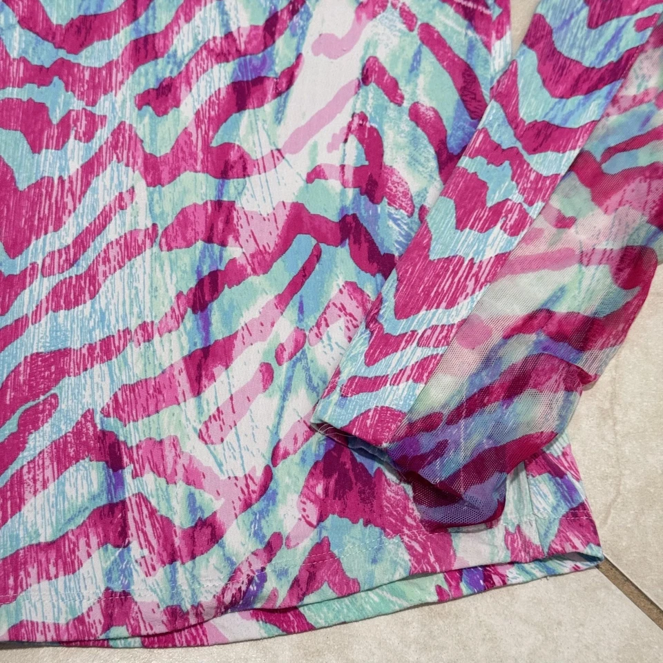 Camisa IBKUL Cuarto Cremallera Manga Larga Mujer Pequeña Rosa Púrpura Estampado Animal Golf Foto 3 de 4