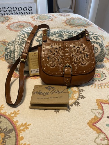 Patricia Nash Leather Linny Saddle Bag Crossbody Lux Ranch Tan Leather NWT $199