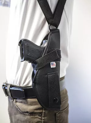 OUTBAGS USA Bersa Thunder 380CC, 380Plus | Vertical Shoulder Holster with Double Mag Pouch