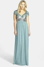 Adrianna Papell Embellished Cap Sleeve Gown Sz 8 Slate
