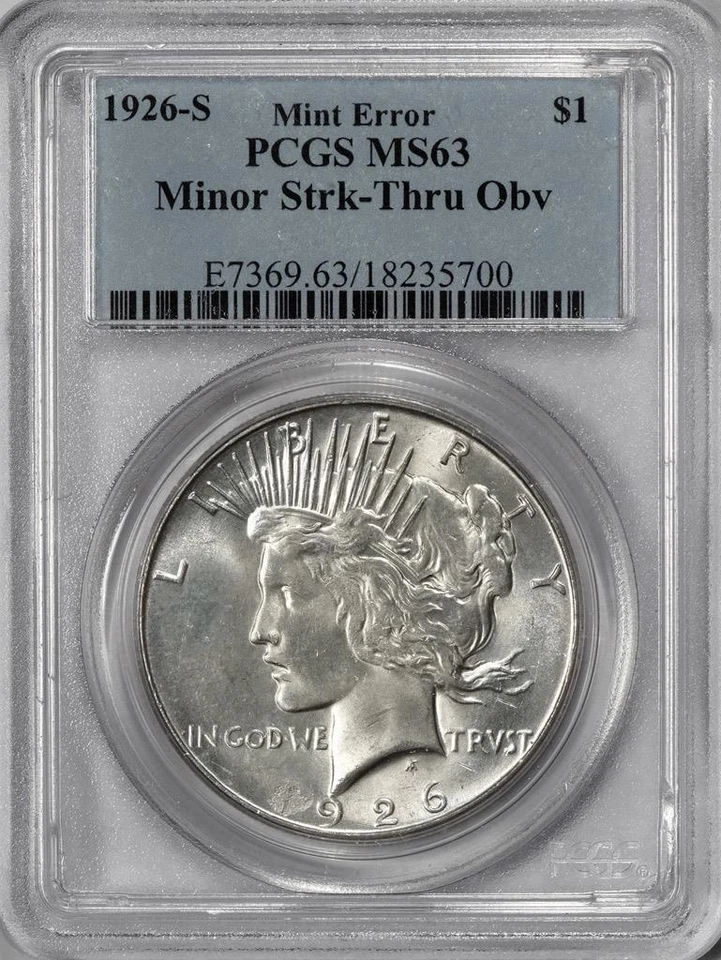 Dólar de la paz de plata S PCGS MS63 1926 acuñado error de acuñación fecha "926" Foto 3 de 4