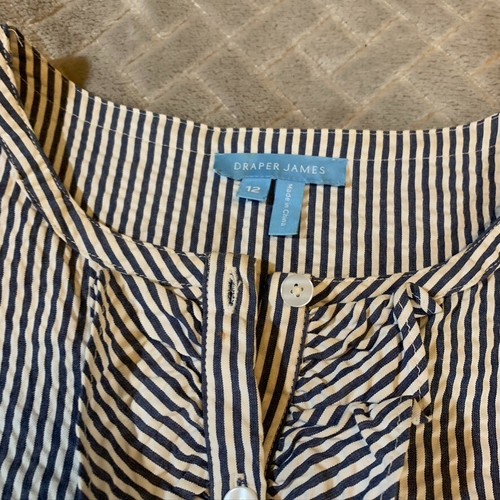 Draper James Womens 12 Dress Short Mini Flare Sleeve Blue White Striped Nautical - 第 5/14 張圖片