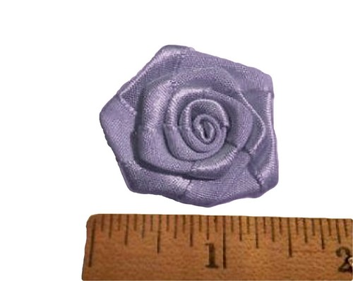 6 lavender satin ribbon large rose 1.25" appliques - Picture 2 of 2