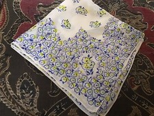 Vintage Silky Blue  Yellow Floral Hankie VGC  