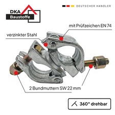 Drehkupplung mit Bundmuttern 22 mm , Gerüstkupplung 360° drehbar,EN74, 20 Stück 