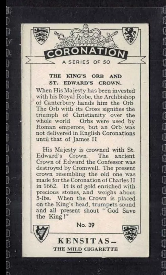 KINGS ORB AND ST EDWARDS CROWN - 80 + year old English Card # 39