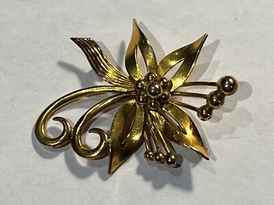 Broche Ancienne Vintage En Métal Plaqué Or - Bijou Ancien Occasion
