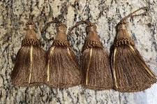 7" BROWN & GOLD KEY TASSEL HOLIDAY TRIM LOT OF 4