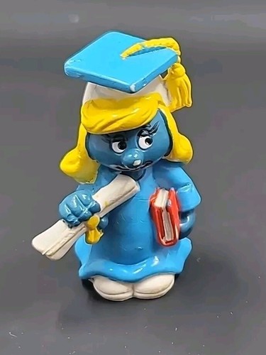 2 Vintage Smurfette Graduation Graduate Secretary 1981 PVC Figures Schleich - Picture 2 of 12
