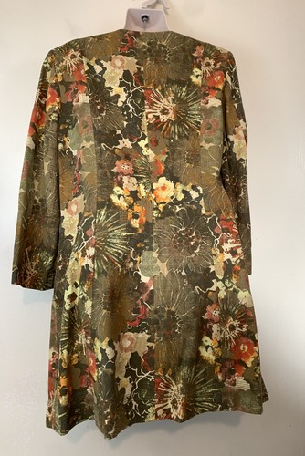 Sigrid Olsen Women's 100% Silk Jacket Floral Green Tan Orange Pockets Long Sz 6 - Picture 3 of 8