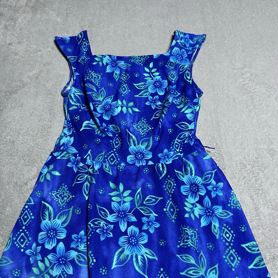 Traje de baño vintage de una pieza azul floral modesto vestido de baño hawaiano playa piscina Foto 3 de 4