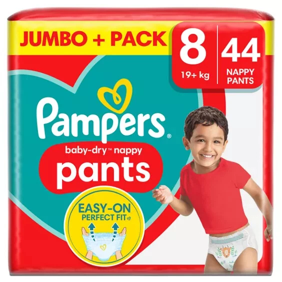 Pampers Baby-Dry Nappy Pants Size 8, 44 Nappies, Jumbo+ Pack