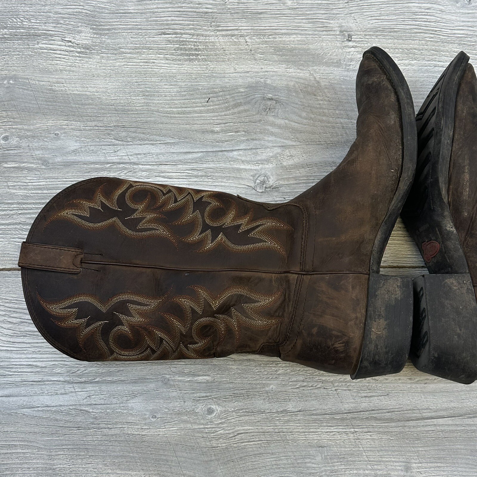 Justin Cowboy Boots Mens 11.5D Brown Leather Stampede Pull Ons Style