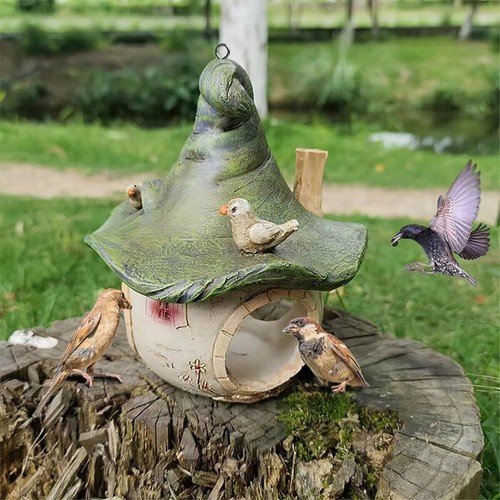 Cartoon Hanging Birdhouse Cozy Nest Resin Garden Outdoor Tree Patio Decor AU - Picture 11 of 16