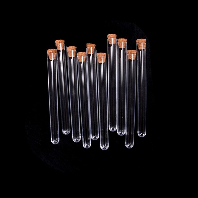 10 Pcs Clear Test Tube with Cork Glass Lab Bottle Supplies Glassware 15