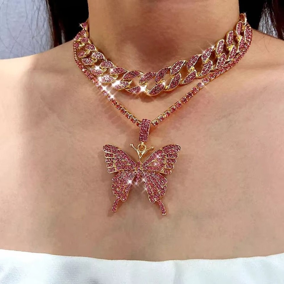 Collar collar colgante mariposa diamantes de imitación moda collares para mujer