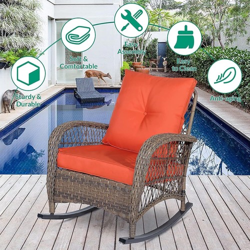 Outdoor Wicker Rocking Chair Patio Rattan Rocker Chair for Garden Backyard Porch - Picture 66 of 96