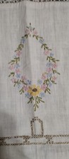 Vintage Hand Embroidered Tablecloth Dresser Scarf Flower 48" x 20"