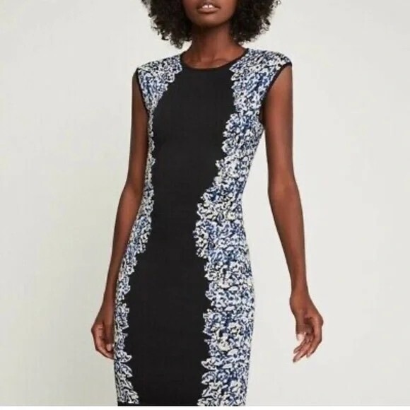 BCBG Elena Bodycon Dress Scuba Knit XS Blue Black | eBay