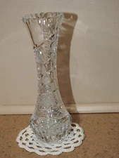 Bohemian Cut Glass 7" Lead Crystal Vase, Flared Top Swirl Pattern