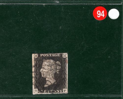 PENNY GREY-BLACK 1840 QV Stamp GB SG.3 1d Plate 6 (SF) Used MX Cat £500- REDS94 - Picture 3 of 6