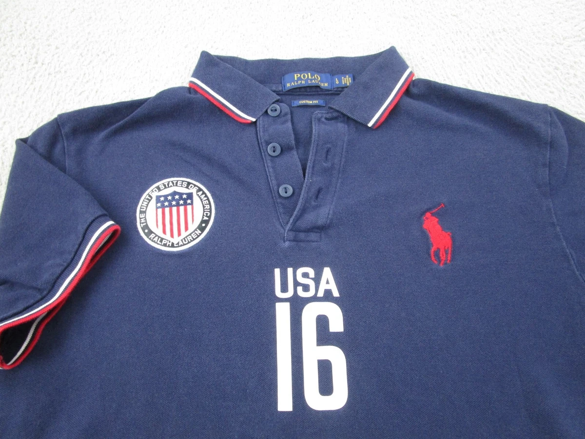 POLO Ralph Lauren Shirt Mens L Custom fit Blue Team USA Adult Large Knit Cotton
