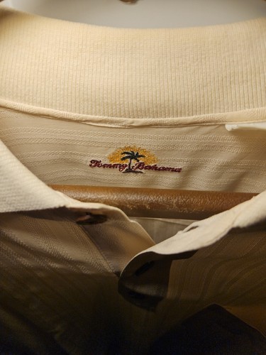 VINTAGE Tommy Bahama Poloshirt Herren Größe M Kurzarm CREMEFARBEN 100% SEIDE - Bild 11 von 13