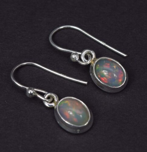 925 Solid Sterling Silver Ethiopian Opal Hook Earring-0.8 Inch B - Picture 1 of 4