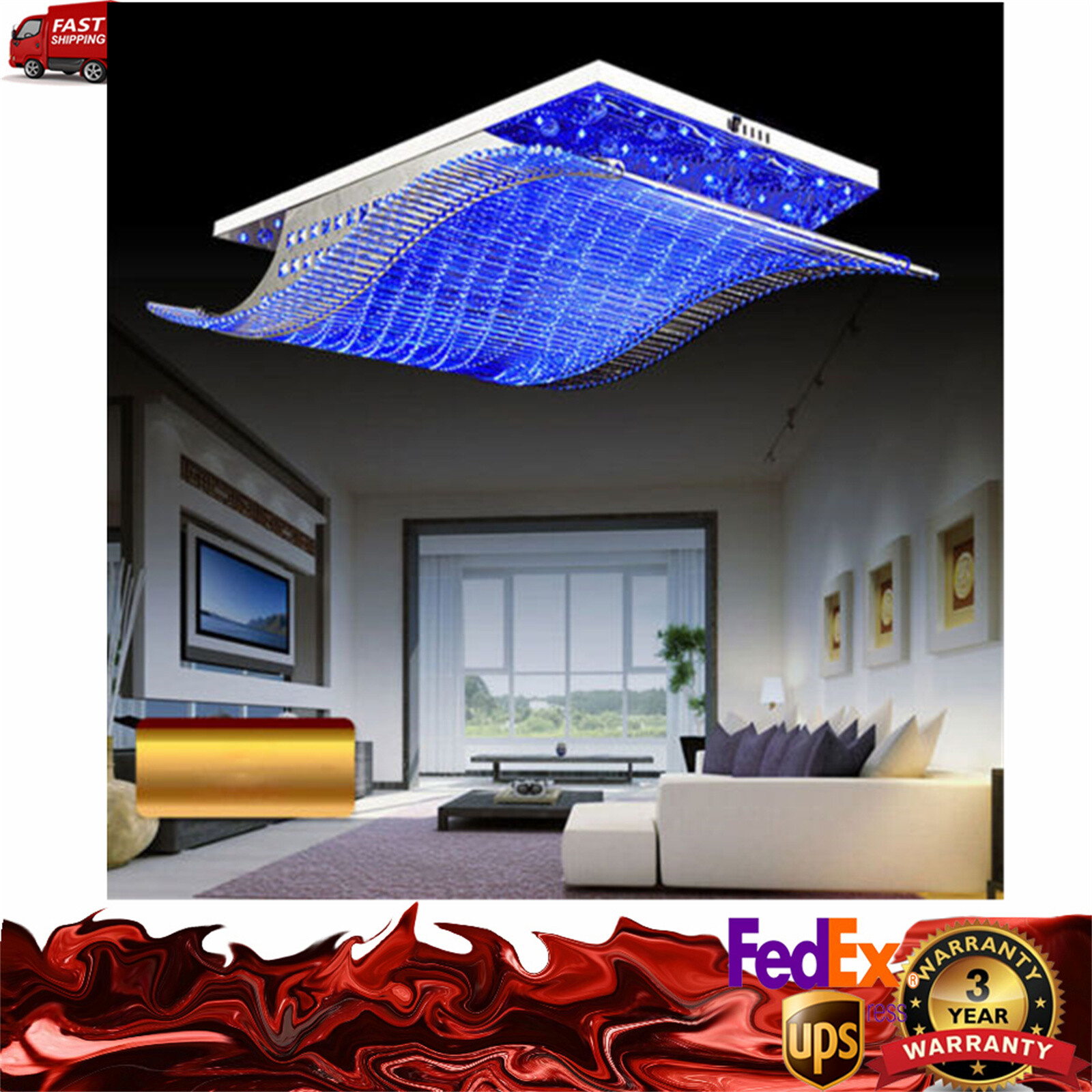 7-Color K9 Crystal Ceiling Light LED Chandelier Remote Control Pendant Lighting