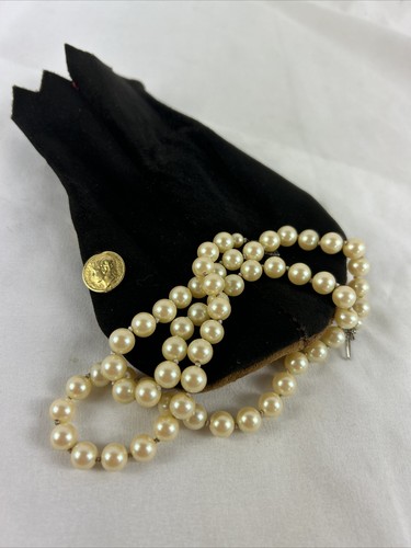 GENUINE 8 MM CHAMPAGNE PEARL NECKLACE 21” Silver Clasp With Leather Bag - Picture 7 of 8