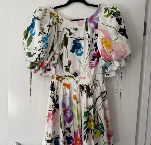 AJE Drift Dress Size AUS 10 / US 6 Botanic Floral Puff Sleeve Mini White BNWT - Picture 6 of 8