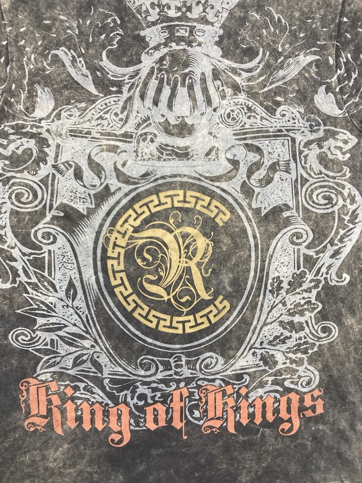 Camiseta Risk King Of Kings Estampada Gráfica Hombre Mediana Negra Lavada Ácida Y2K Foto 2 de 4