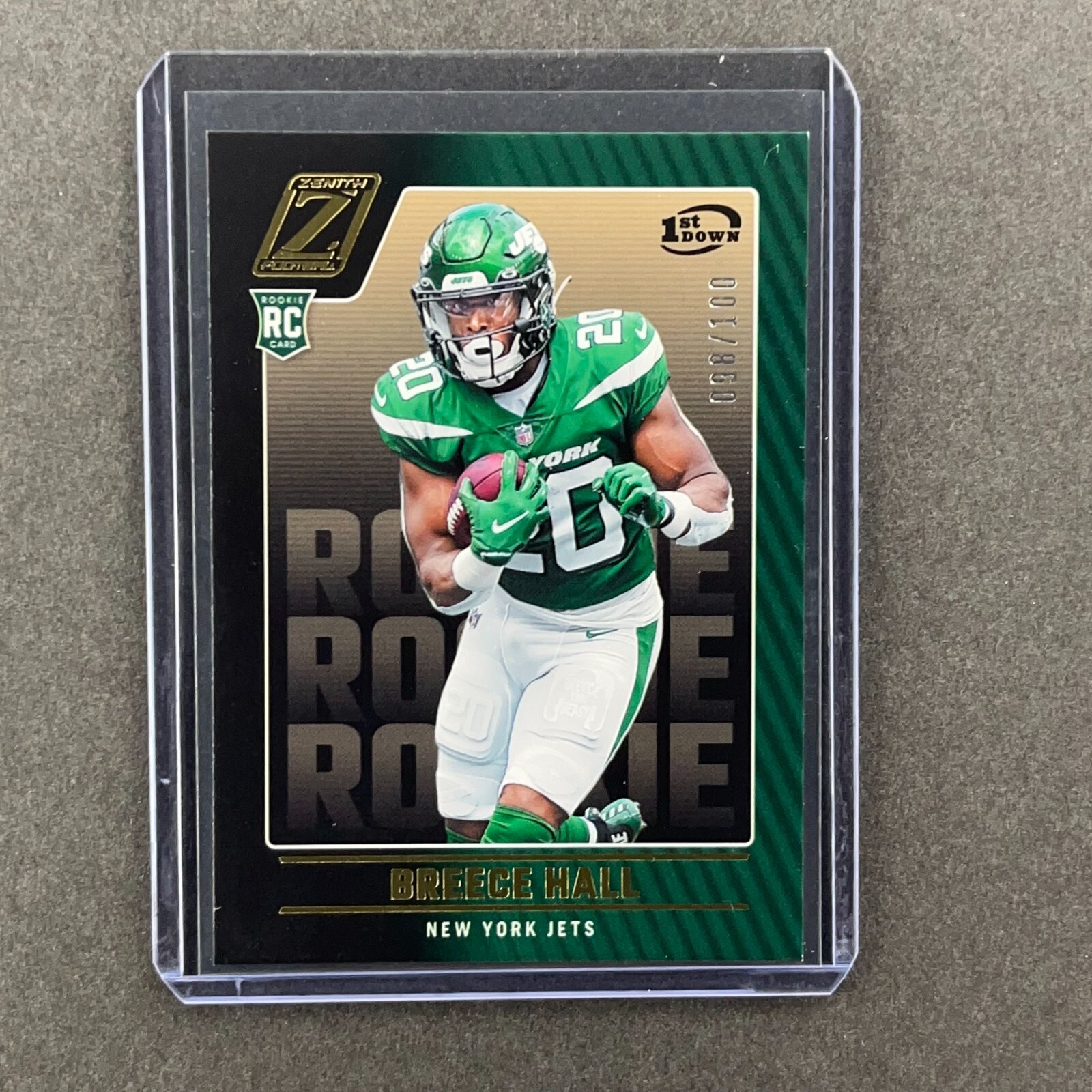 2022 Panini Zenith BREECE HALL 1st Down Rookie Parallel 98/100 RC SP Jets #114