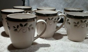 Pfaltzgraff -  Laurel -  Coffee Mugs  Brown Leaves   (Set of 7)