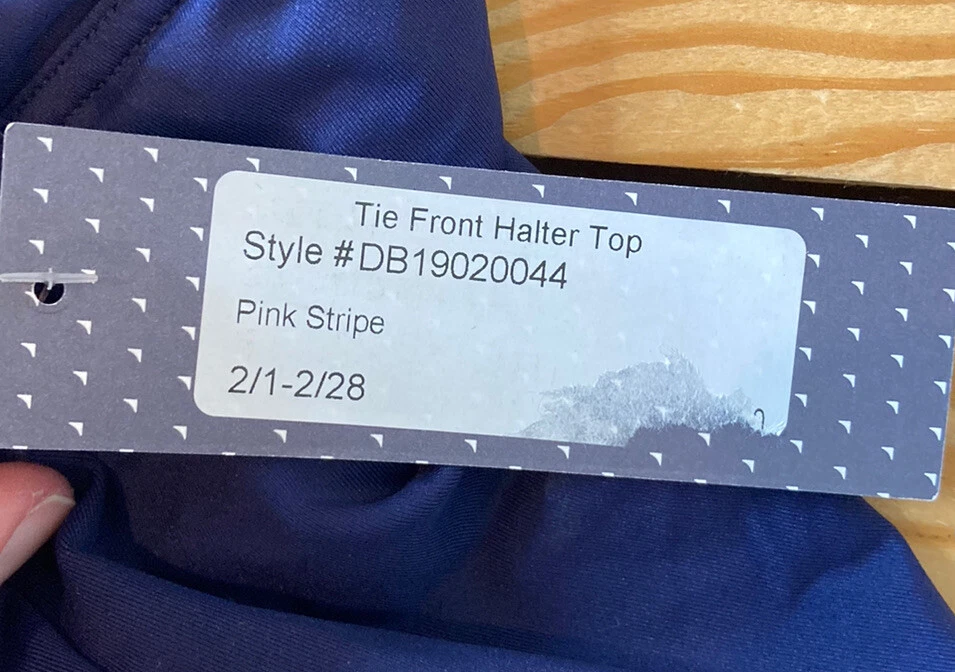 downeast NWT women’s tie front halter top swimsuit top Size S Pink stripe Q9 - Image 4 of 4