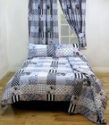Single Bed Patchwork Grey Floral Polkadots Quilted Bedspread Set Pillowshams 