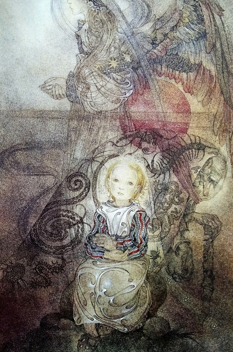 画集　Sulamith Wulfing　スラミス・ヴュルフィング　絵本　挿絵 Sulamith Wulfing 1983 THE DONOR Young Girl w ANGEL w Gray