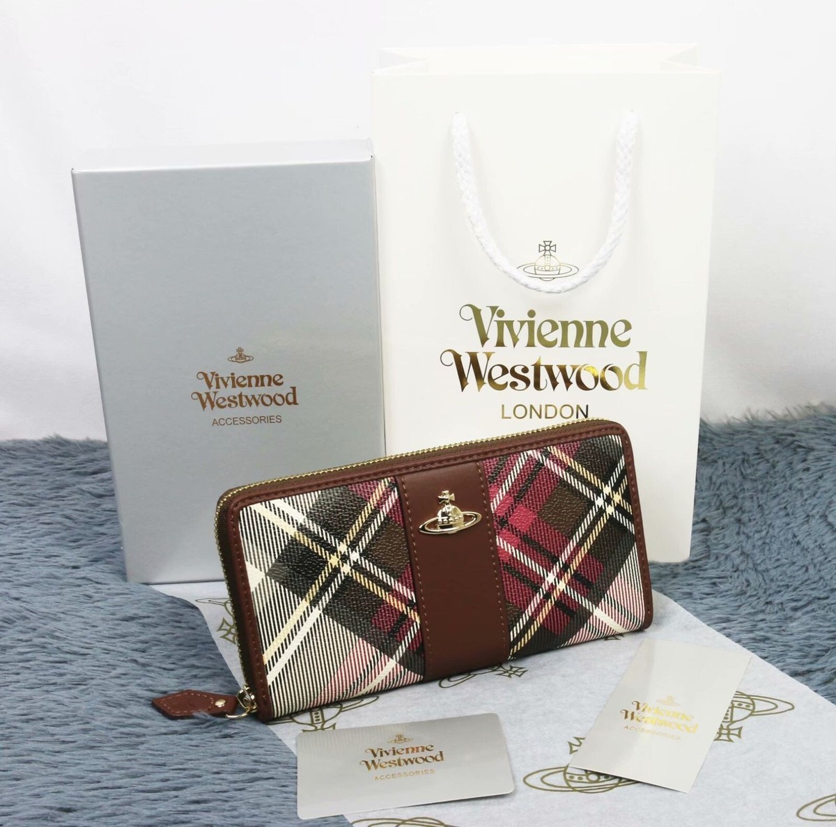 Vivienne Westwood Long Wallet Brown check pattern 955VW356