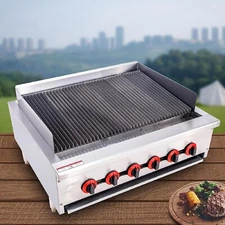 Hakka 36" Gas Radiant Charbroiler Grill Countertop Gas with 6 Burner 120,000 BTU
