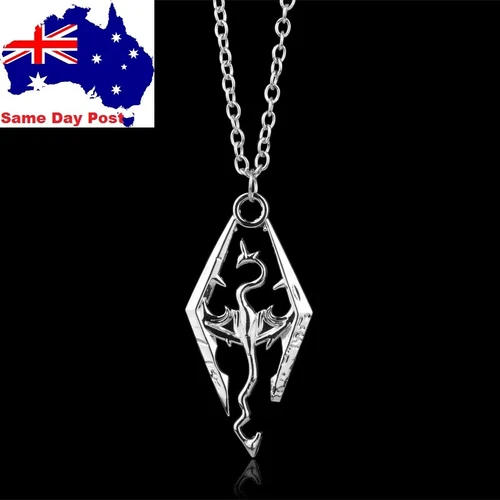 The Elder Scrolls Logo Pendant Charm Skyrim Dragon Necklace Chain - Picture 1 of 5
