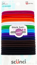 Scunci No Damage Thick Hair Bright Hair Elastics, 24 count per pack