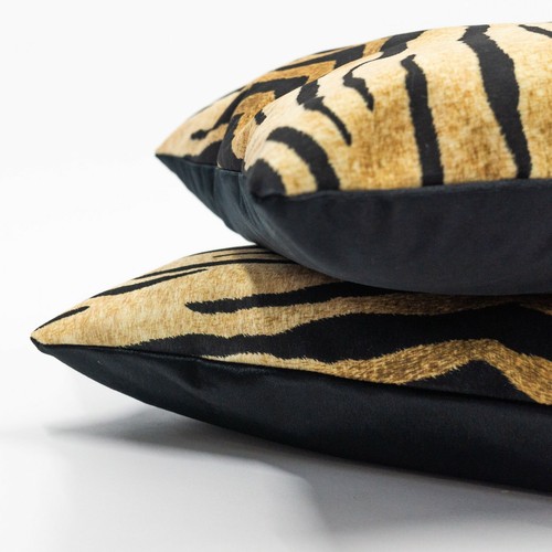 Tiger Stripe Velvet Cushion. Big Cat Design, Orange & Black. 17x17" Square - Picture 5 of 5