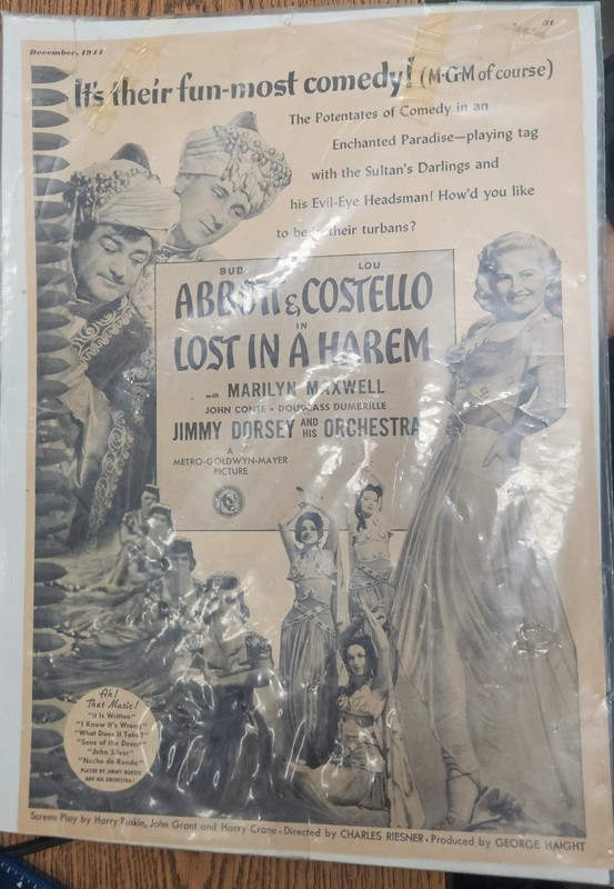 December 1944 Abbott & Costello LOST IN  A HAREM 9x12" Magazine Ad Sheet