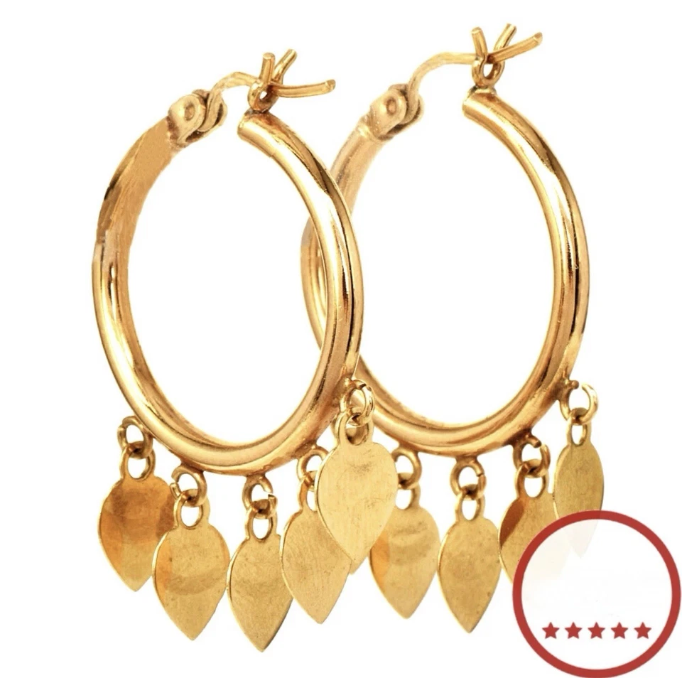 Pendientes de aro de corazón de oro de 14K - Coctelera de flecos colgantes - 2,6 gramos de oro macizo Foto 2 de 4