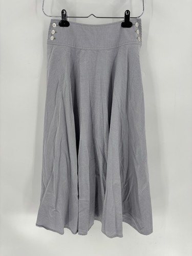 Perry Ellis, Vintage Perry Ellis Skirt Womens 4 Blue White Pinstriped 90s Cotton Midi Pockets