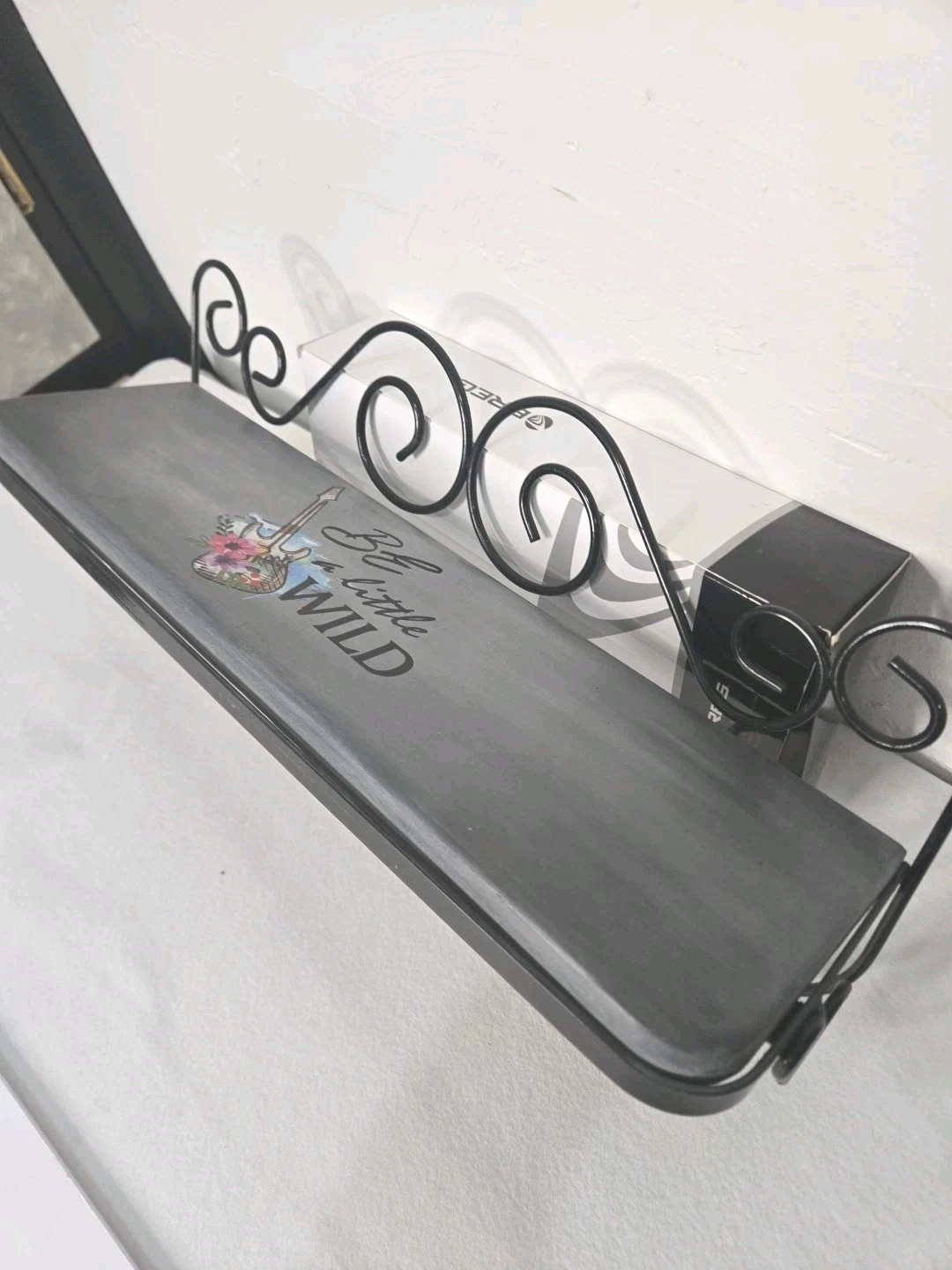 Vintage wood and Metal Scroll Work Medium Size Wall Hanging Shelf