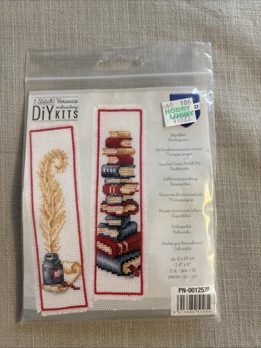 Vervaco Counted Cross Stitch Bookmark Kit Ink & Quill Stack of Books New Kit