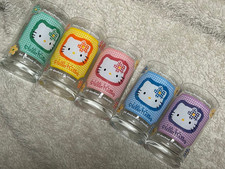 SANRIO Hello Kitty Glass Set of 5 Houndstooth Vintage Rare Retro Showa Japan