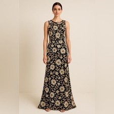 David Meister Black Floral Embroidered Gown Size 8