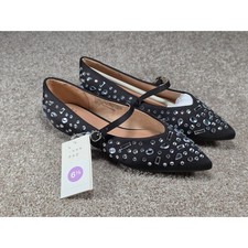 A New Day Gabriella Black Rhinestone Mary Jane Pointed Toe Flats 6.5 NEW